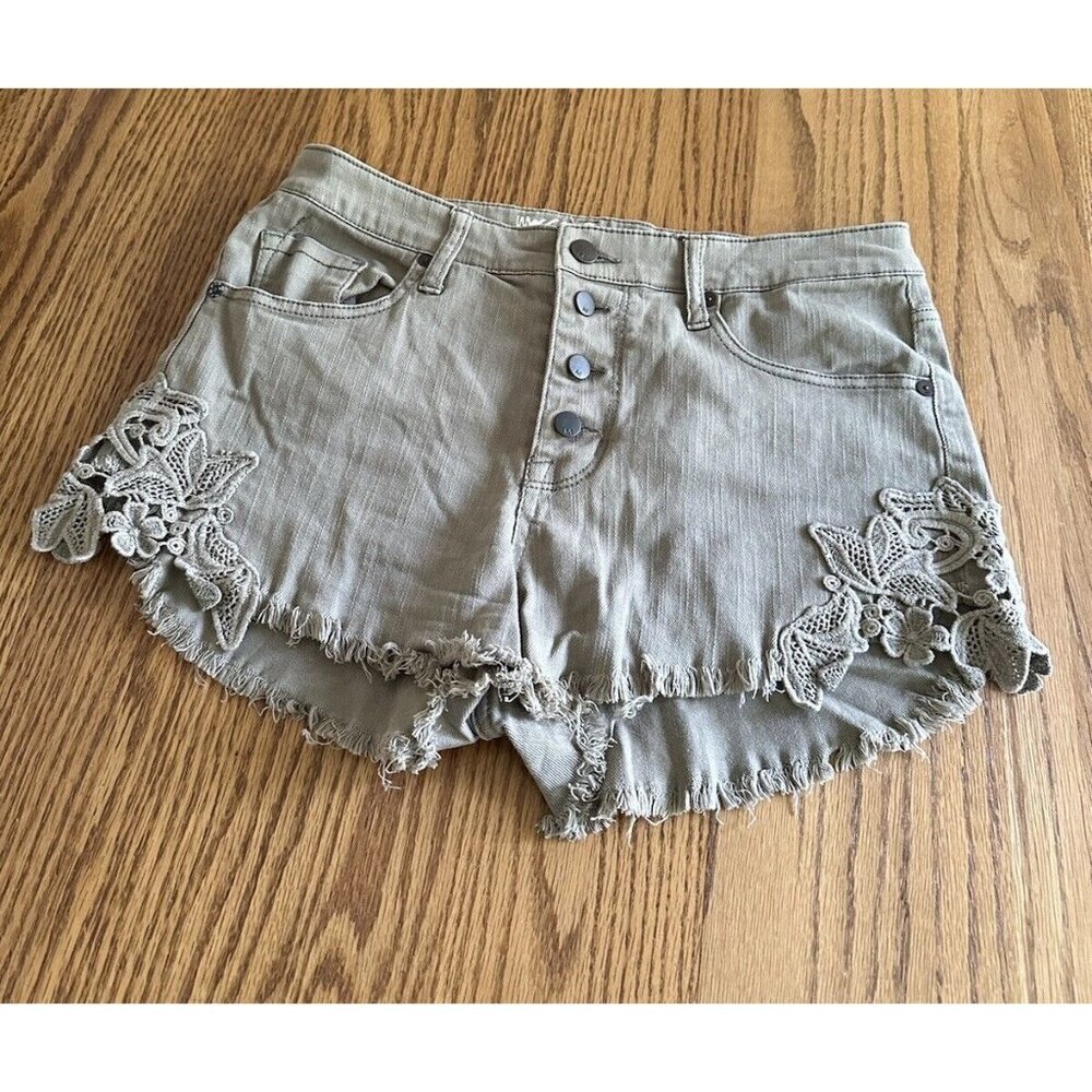 Mossimo Womens Stretch Lace Embroidery Shorts Button Fly  Waist 28 Raw Hem